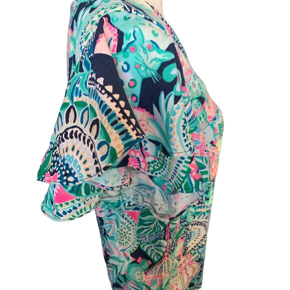 Lilly Pulitzer Kathie Flutter Sleeve Mini Dress Lookin Sharp Blue Print 6 - Picture 7 of 11